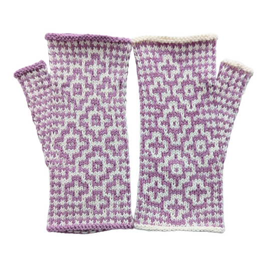 Abersoch mosaic knit fingerless gloves, flat lay